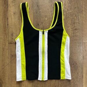 Express Colorblock Zip Front Tank Top Neon Yellow Black and White Size Small